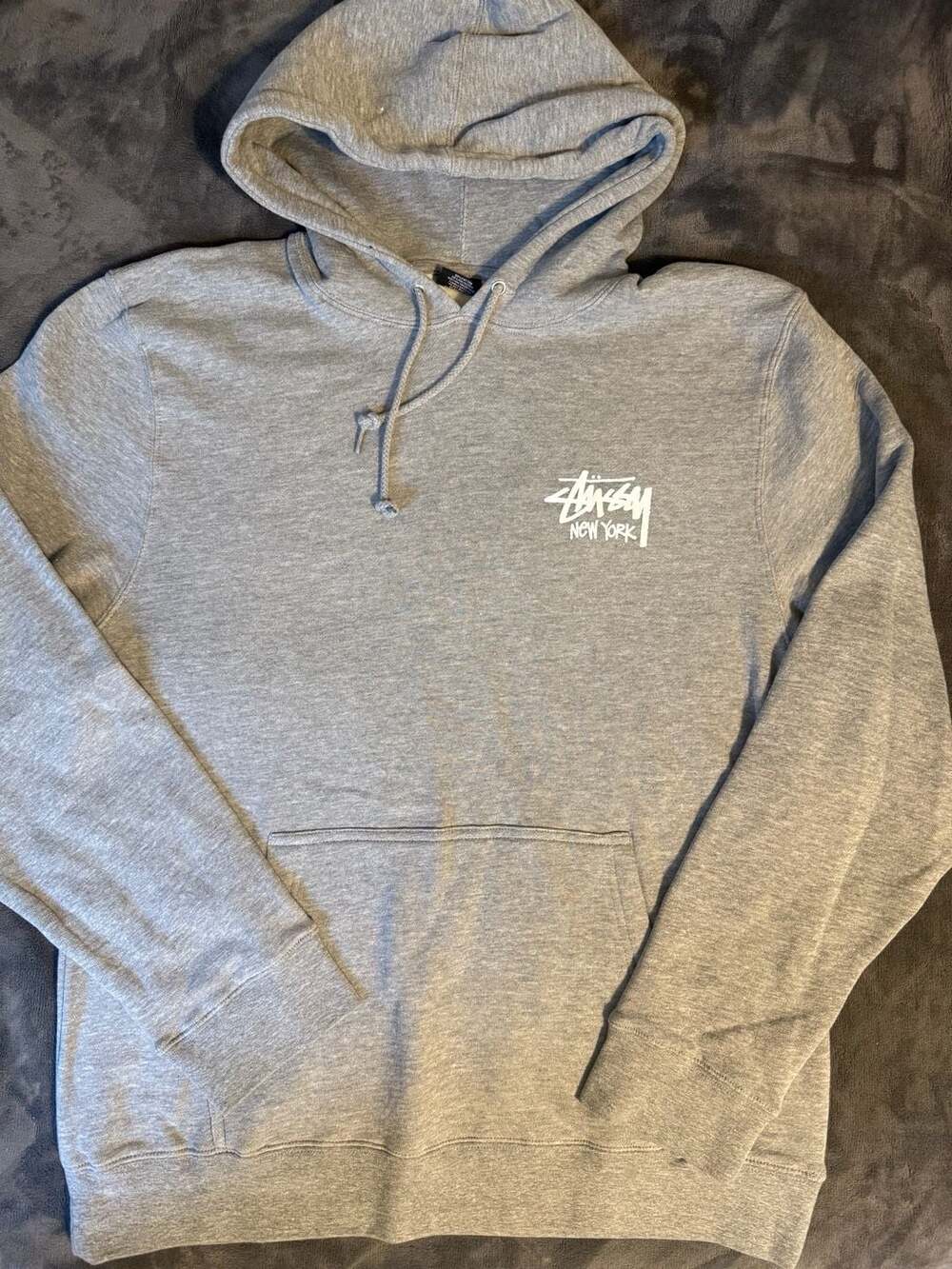 Stussy New York Chapter Logo Pullover Hoodie Gray Size XL